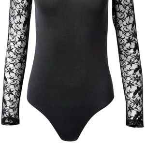 💮Black Lace Sleeves Bodysuit, mix with skirt, hot😎